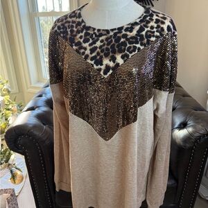 Leopard Sequin Beige Sweatshirt
